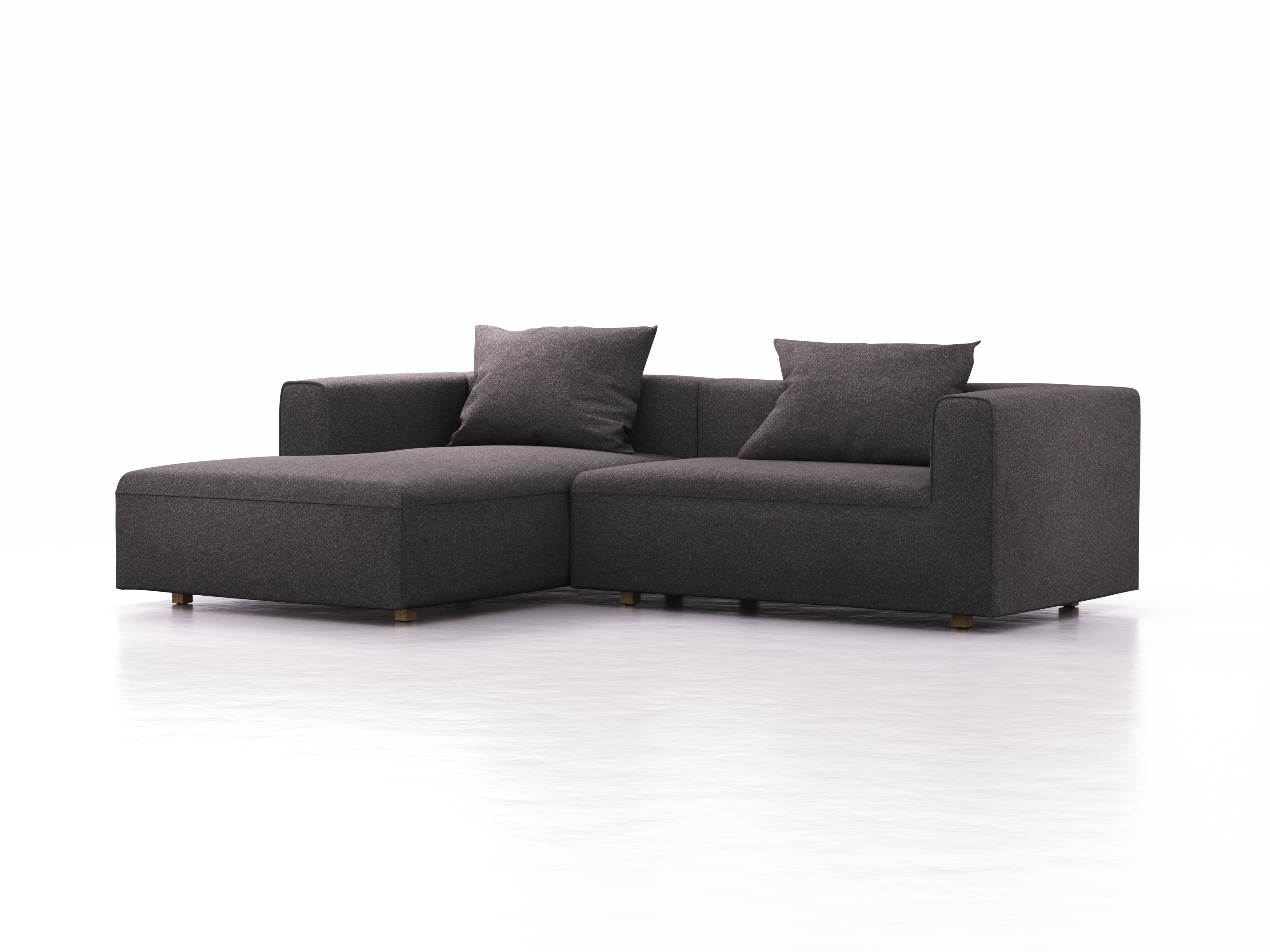 Lounge-Sofa Sereno, bodennah, B267xT180xH71 cm, Sitzhöhe 43 cm, mit Liegeteil links inkl. 2 Kissen (70x55 cm), Eiche, Wollstoff Stavang Stein