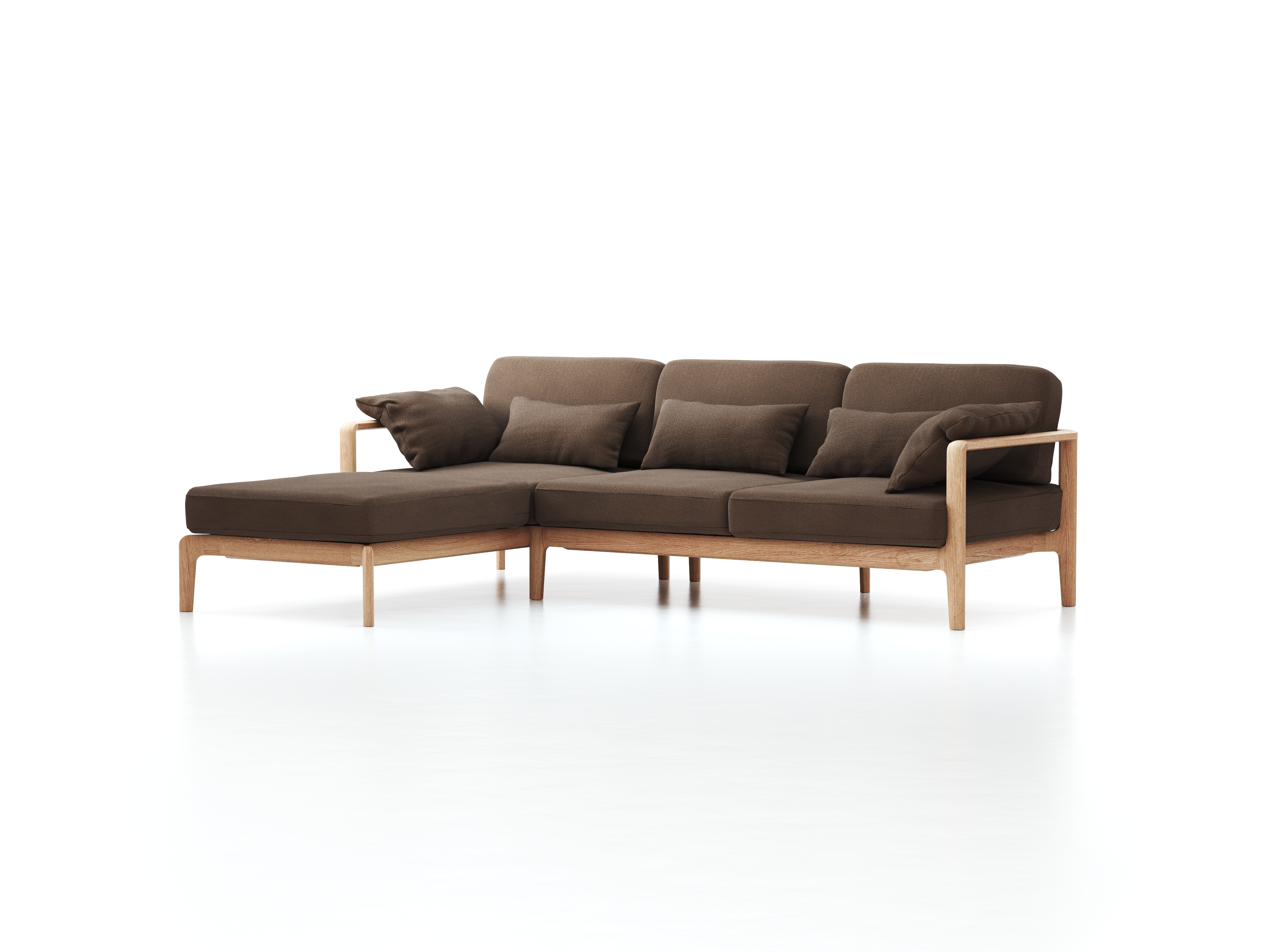 Loungesofa Linera, schmal mit Liegeteil links, Wollstoff Kaland Torf (70), Eiche