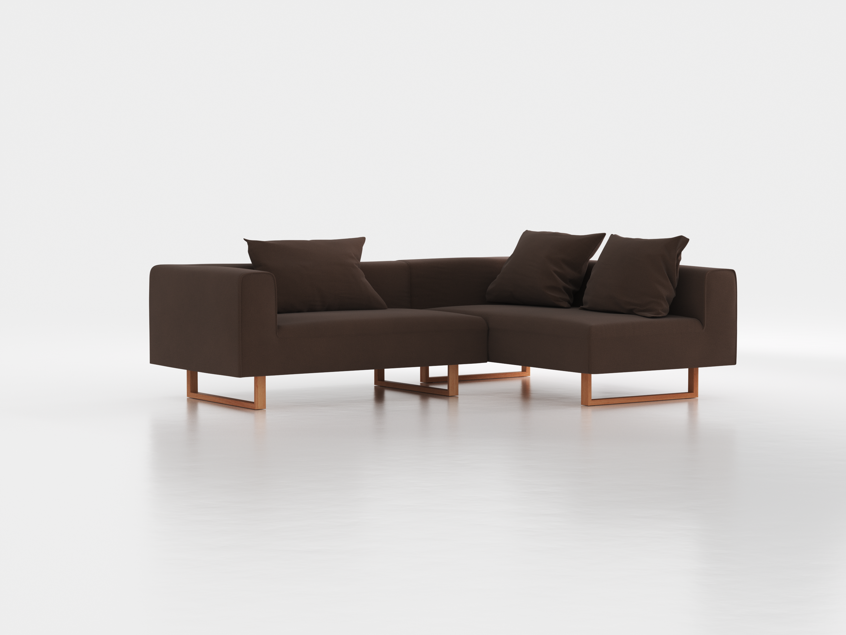 Ecksofa Sereno mit Liegeteil inkl. 3 Kissen (70x55 cm), Liegeteil rechts, B 246 x T 180 cm, Kufenfuß, mit Bezug Wollstoff Kaland Torf (70), Buche