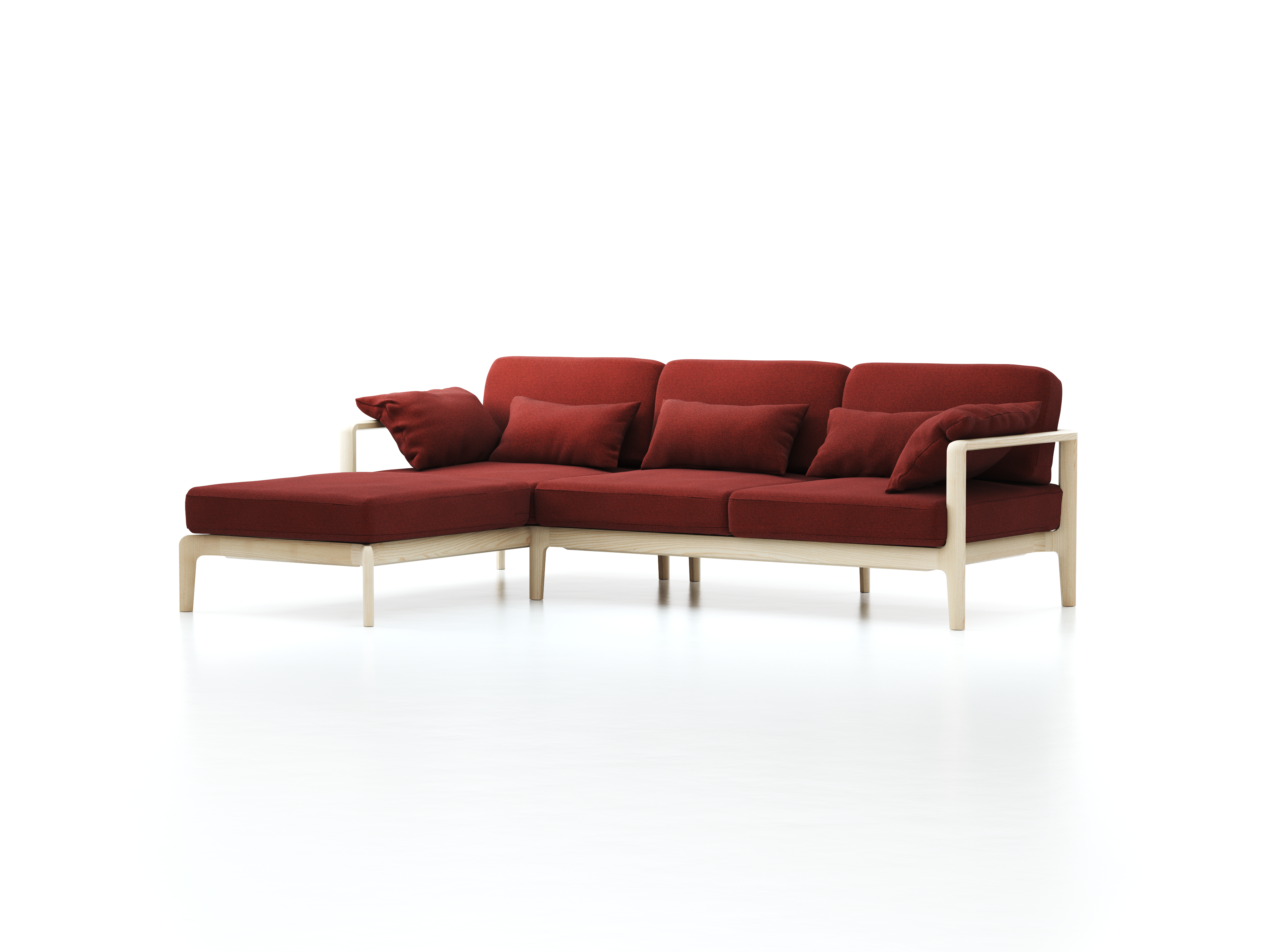 Loungesofa Linera, schmal mit Liegeteil links, Wollstoff Kaland Ziegel (72), Esche