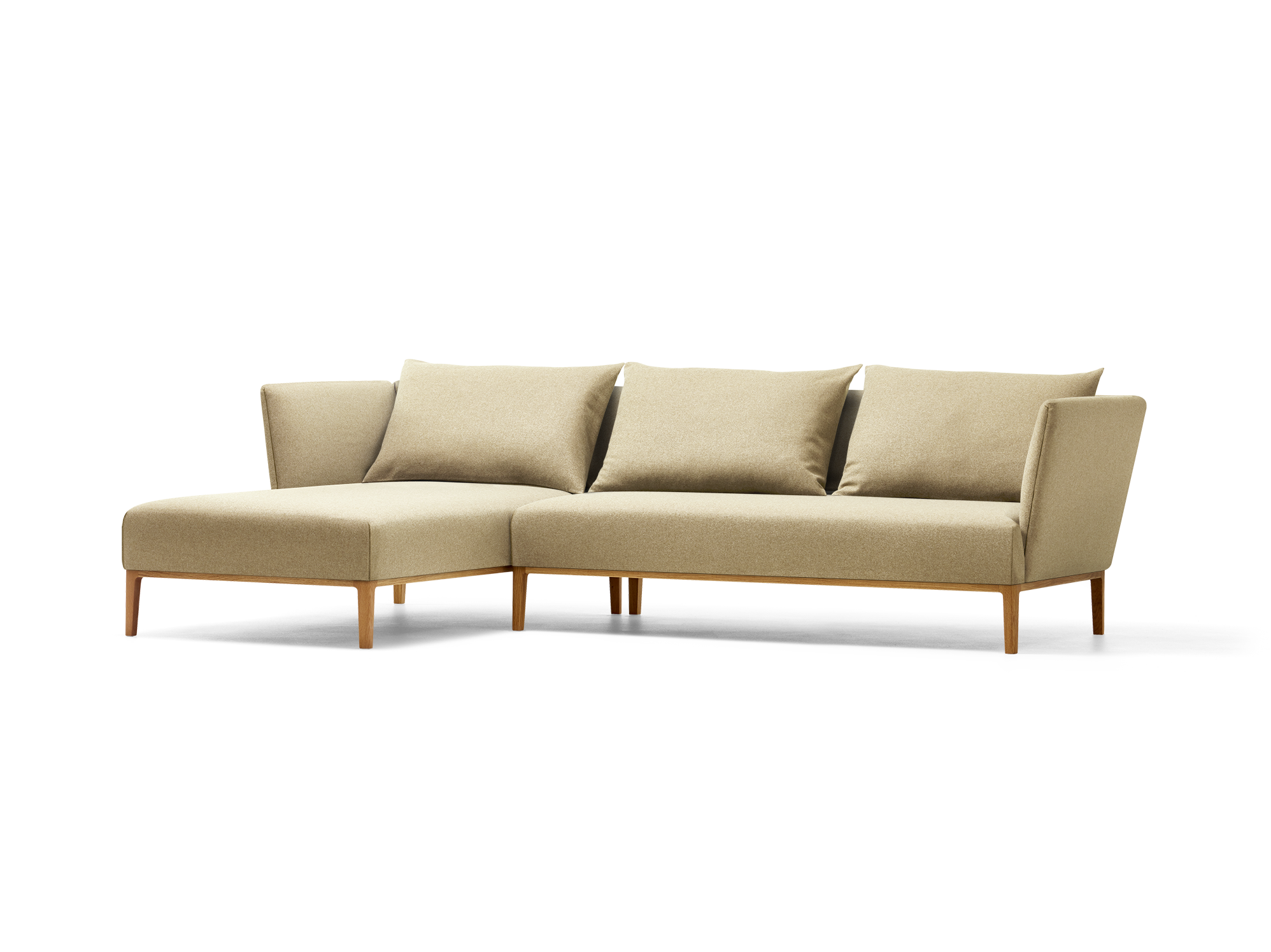 Lorea Lounge-Sofa, Liegeteil links, Eiche, mit Bezug Wollstoff Stavang Sand
