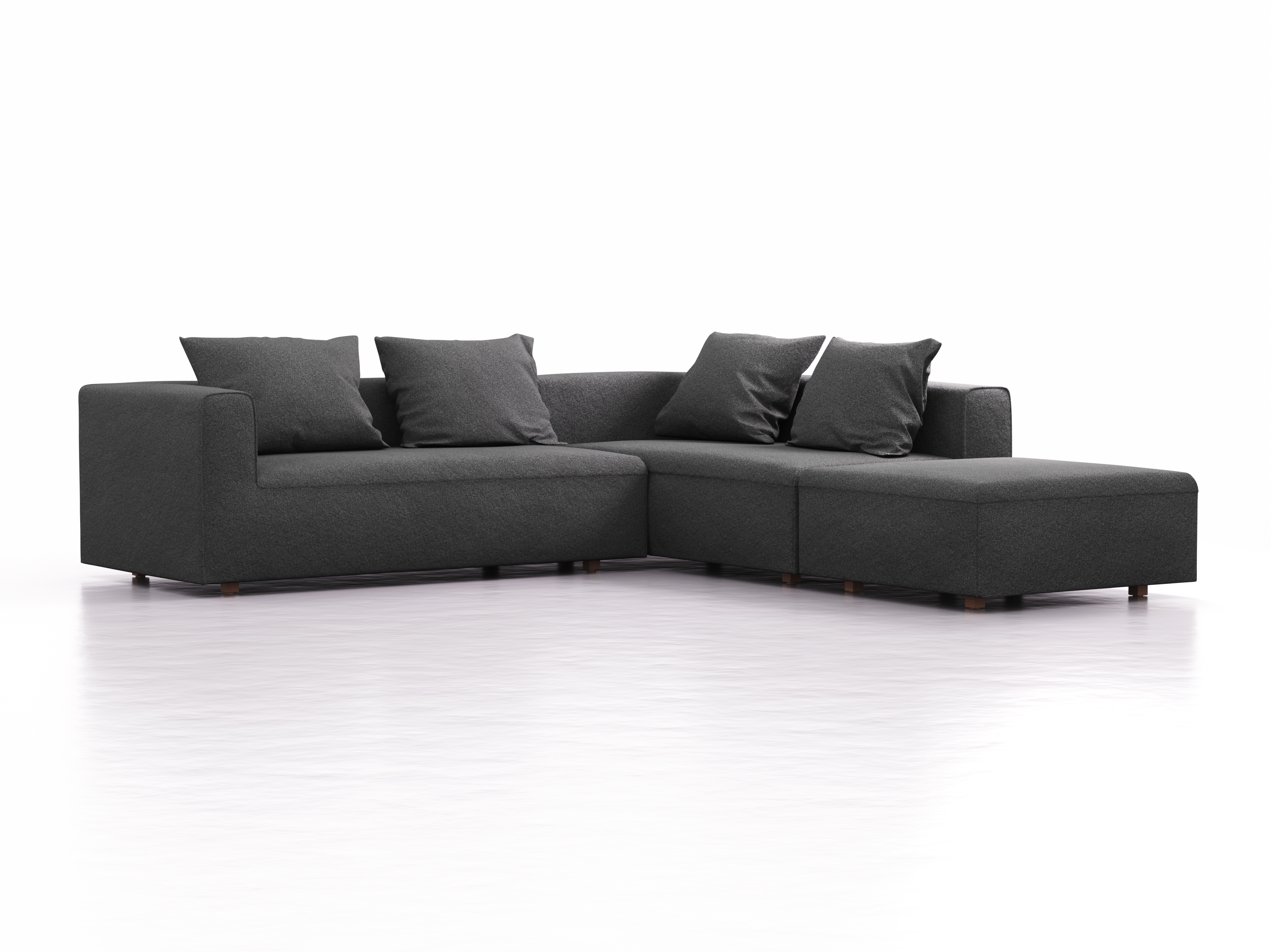 Ecksofa Sereno, bodennah, B276xT276xH71 cm, Sitzhöhe 43 cm, mit Liegeteil rechts inkl. 4 Kissen (70x55 cm), Buche, Wollstoff Kaland Schiefer