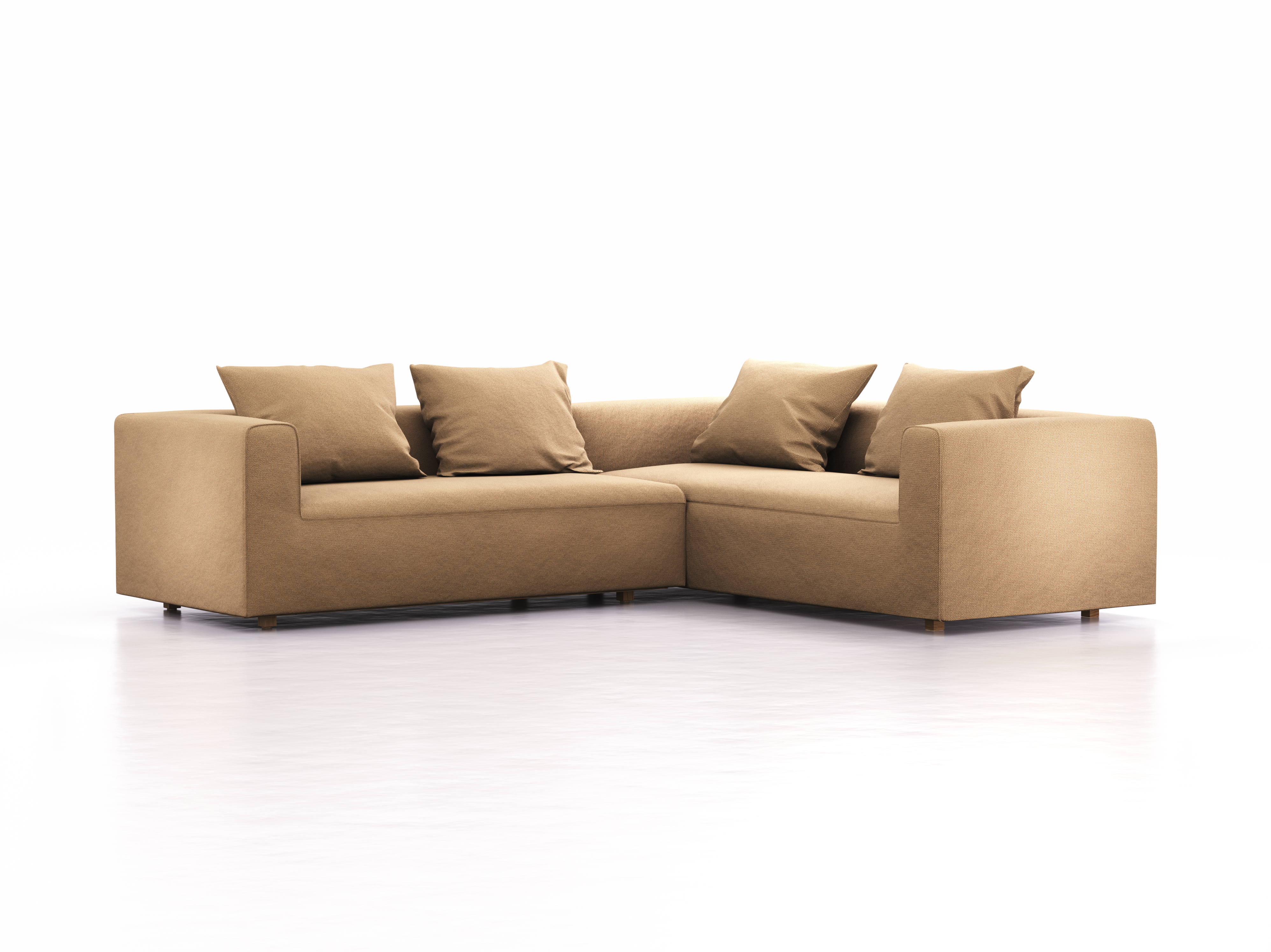 Ecksofa Sereno rechts, bodennah, B276xT235xH71 cm, Sitzhöhe 43 cm, inkl. 4 Kissen (70x55 cm), Eiche, Wollstoff Elverum Haselnuss