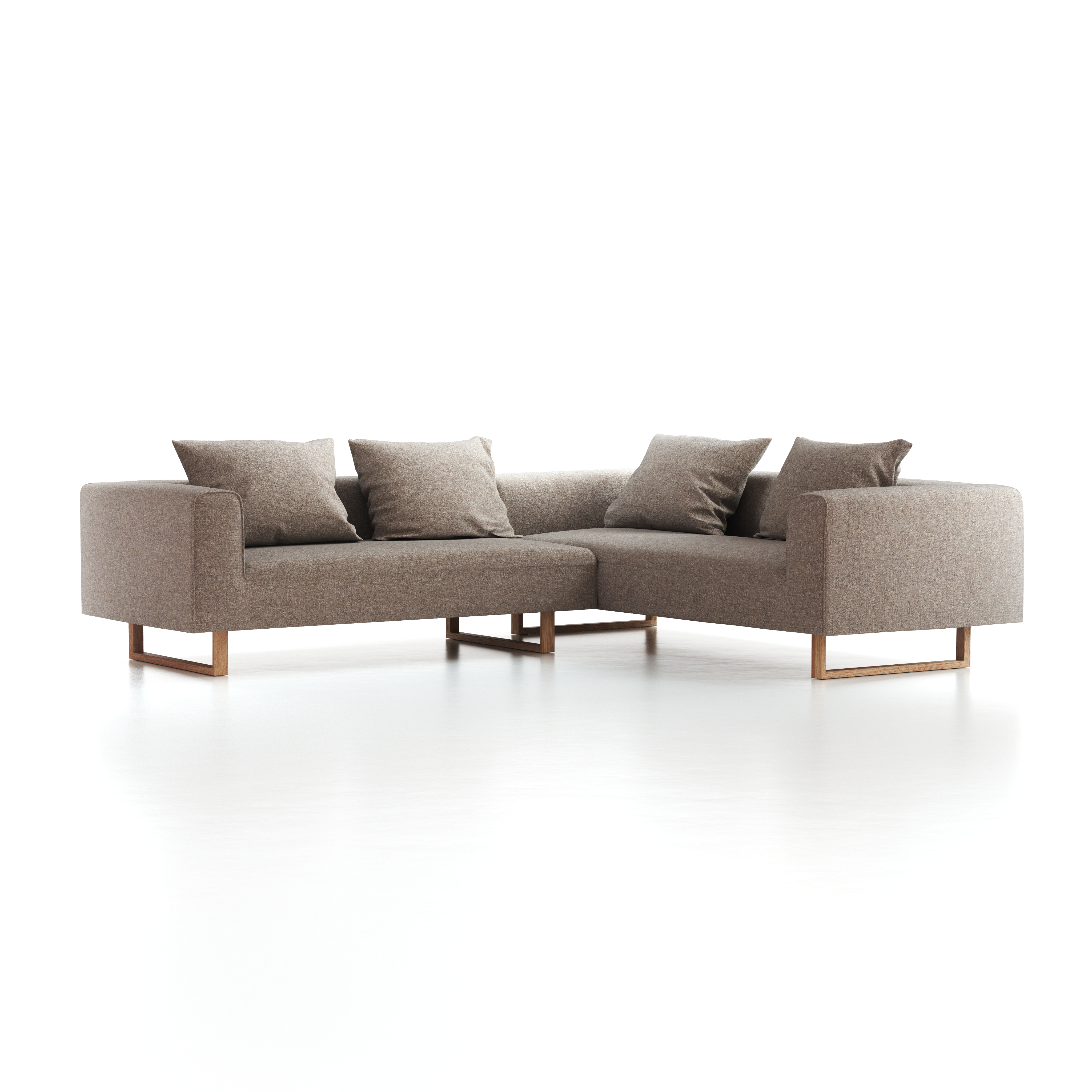 Ecksofa Sereno inkl. 4 Kissen (70x55 cm), Eckteil rechts, B 276 x T 235 cm, Kufenfuß, mit Bezug Wollstoff Tano Natur (79), Eiche