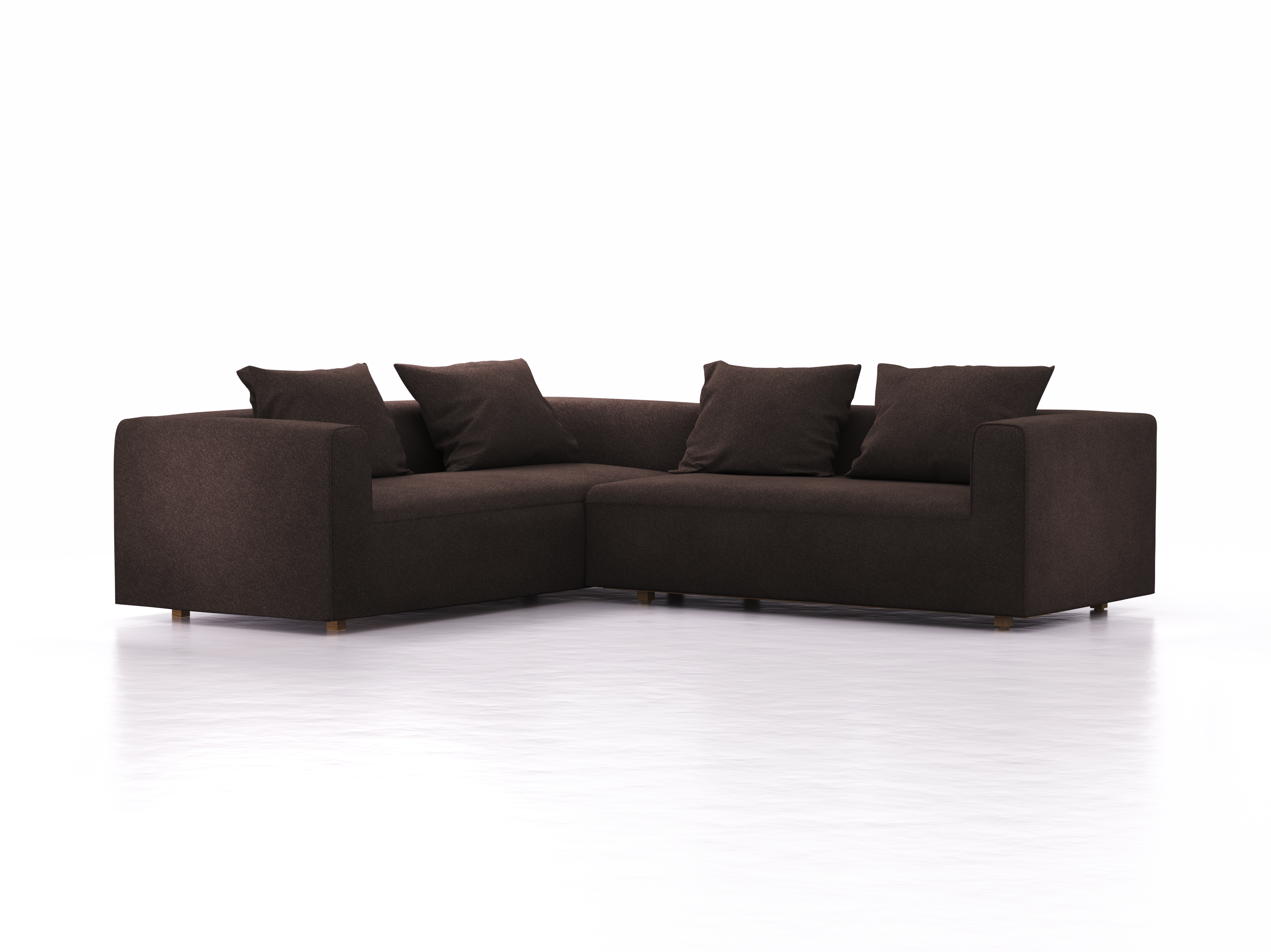 Ecksofa Sereno links, bodennah, B276xT235xH71 cm, Sitzhöhe 43 cm, inkl. 4 Kissen (70x55 cm), Eiche, Wollstoff Stavang Torf