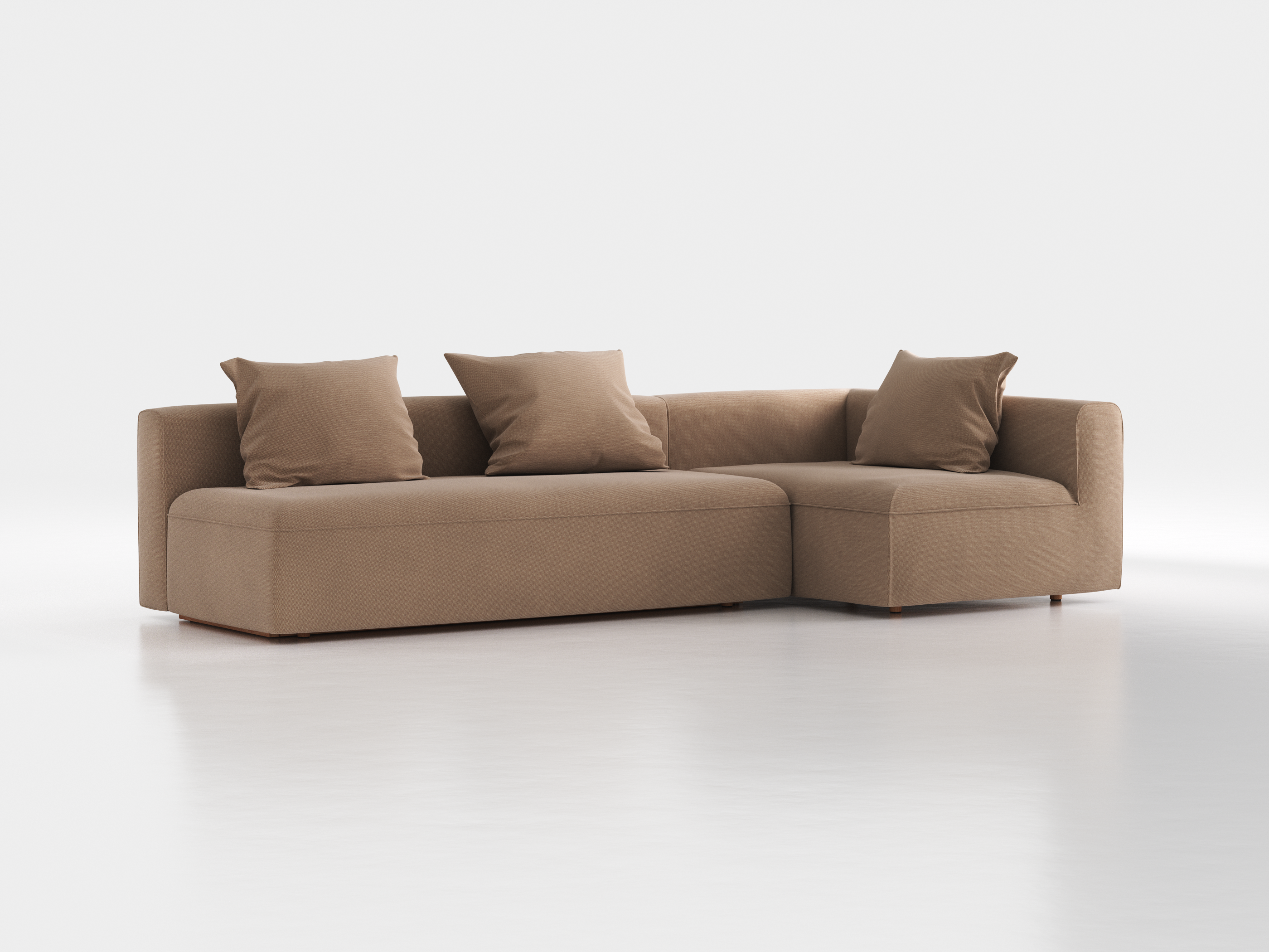 Ecksofa Sereno mit Schlaffunktion inkl. 3 Kissen (70x55 cm), Bodennah, B 300 x T 150 cm, Eckteil rechts, mit Bezug Wollstoff Elverum Haselnuss (74), Buche