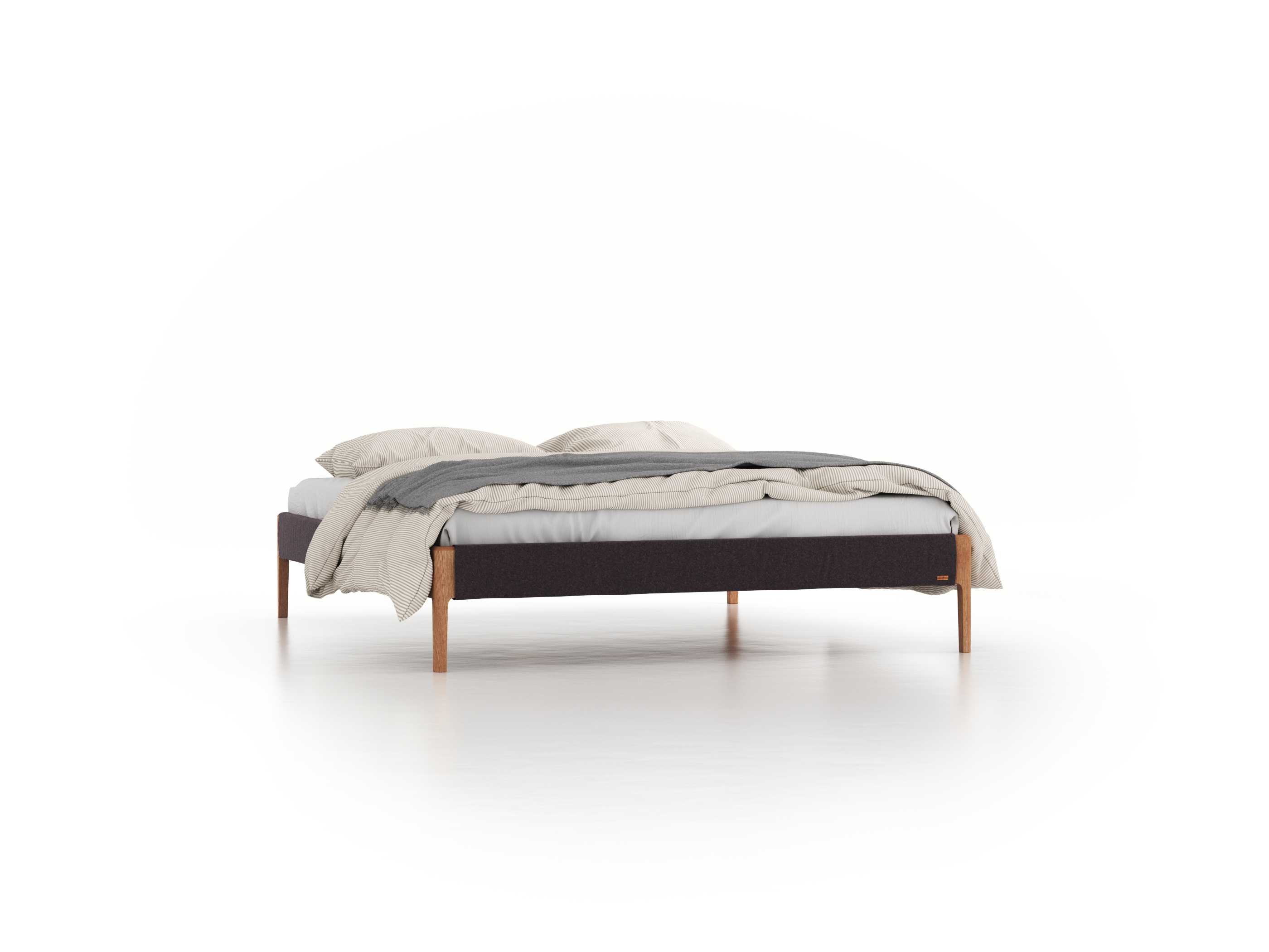 Bett Lorea ohne Betthaupt, 180 x 200 cm, Wollstoff Stavang Stein (61), Eiche