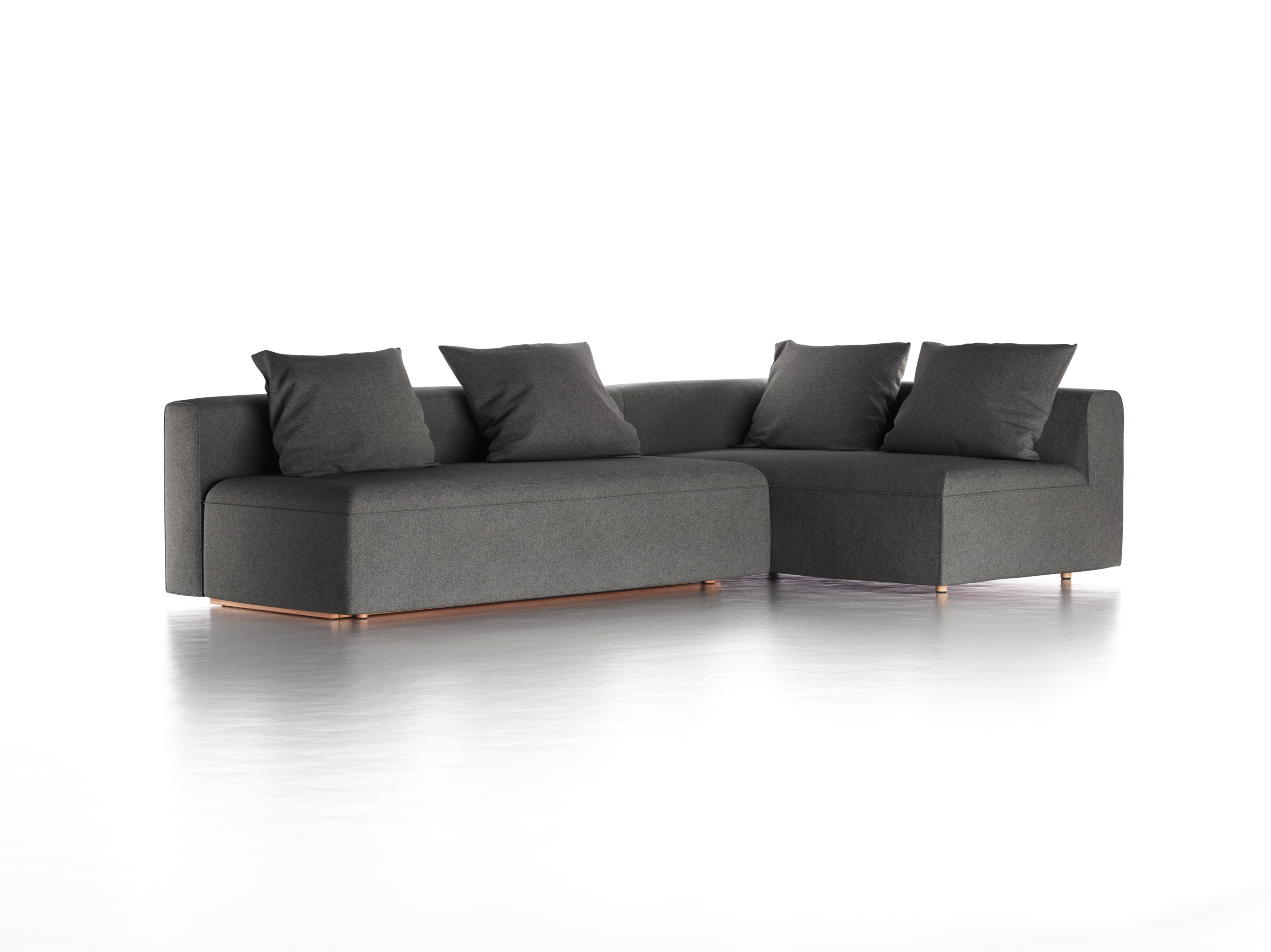 Ecksofa Sereno mit Schlaffunktion inkl. 4 Kissen (70x55 cm), Bodennah, B 300 x T180 cm, Eckteil rechts, mit Bezug Wollstoff Stavang Stein (61), Buche