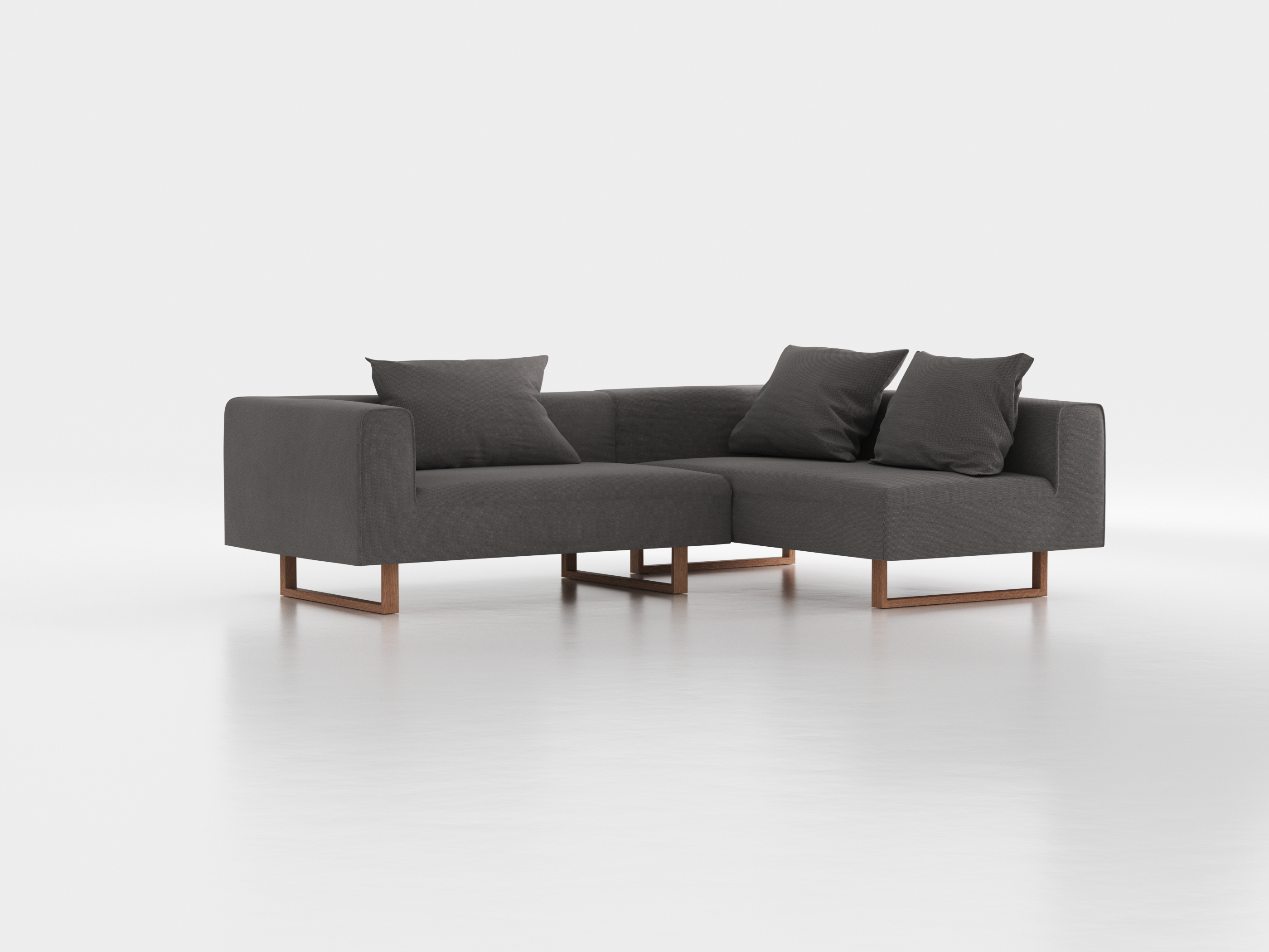 Ecksofa Sereno mit Liegeteil inkl. 3 Kissen (70x55 cm), Liegeteil rechts, B 246 x T 180 cm, Kufenfuß, mit Bezug Wollstoff Elverum Mocca (73), Eiche