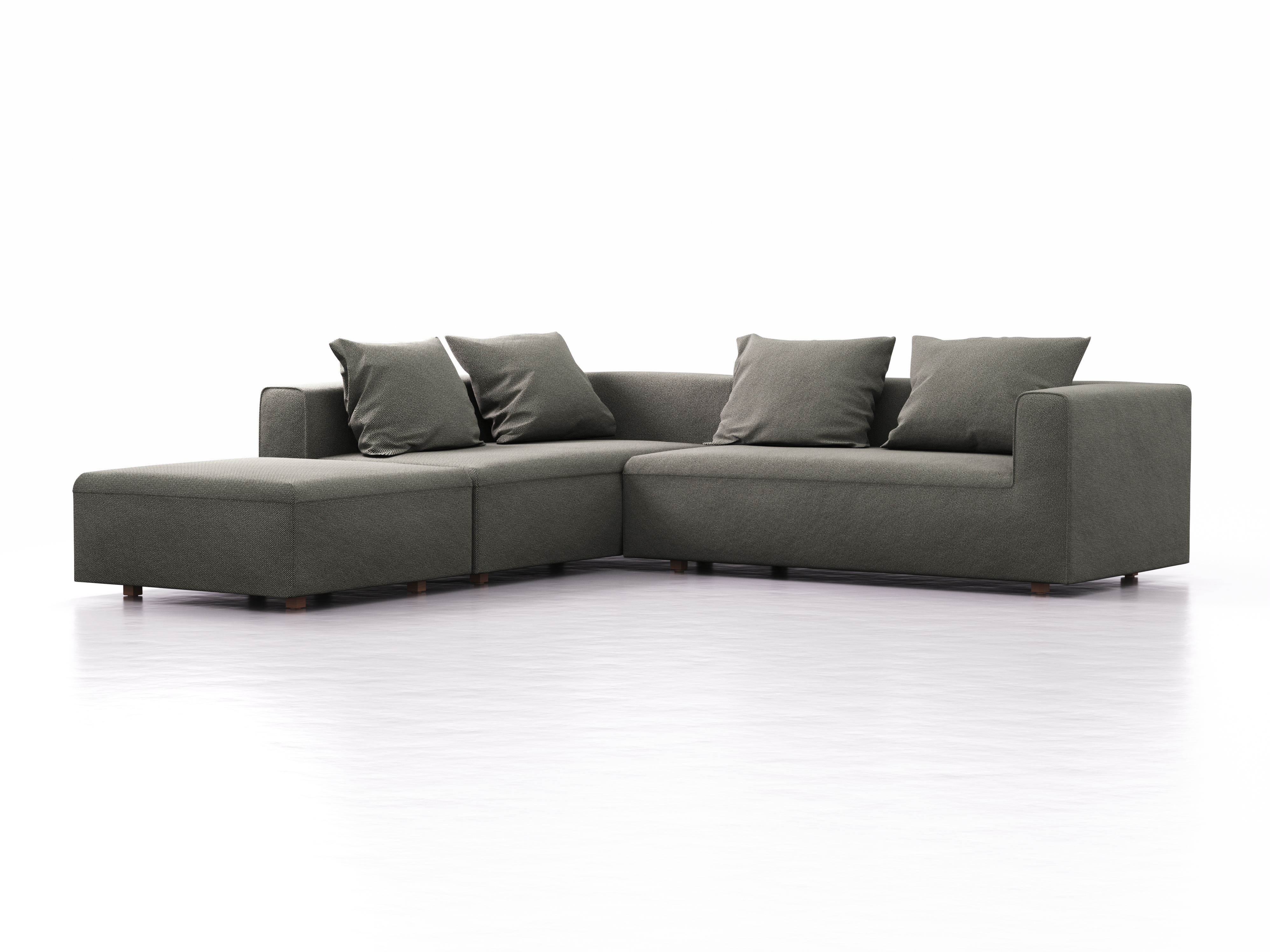 Ecksofa Sereno, bodennah, B276xT276xH71 cm, Sitzhöhe 43 cm, mit Liegeteil links inkl. 4 Kissen (70x55 cm), Buche, Wollstoff Elverum Mocca