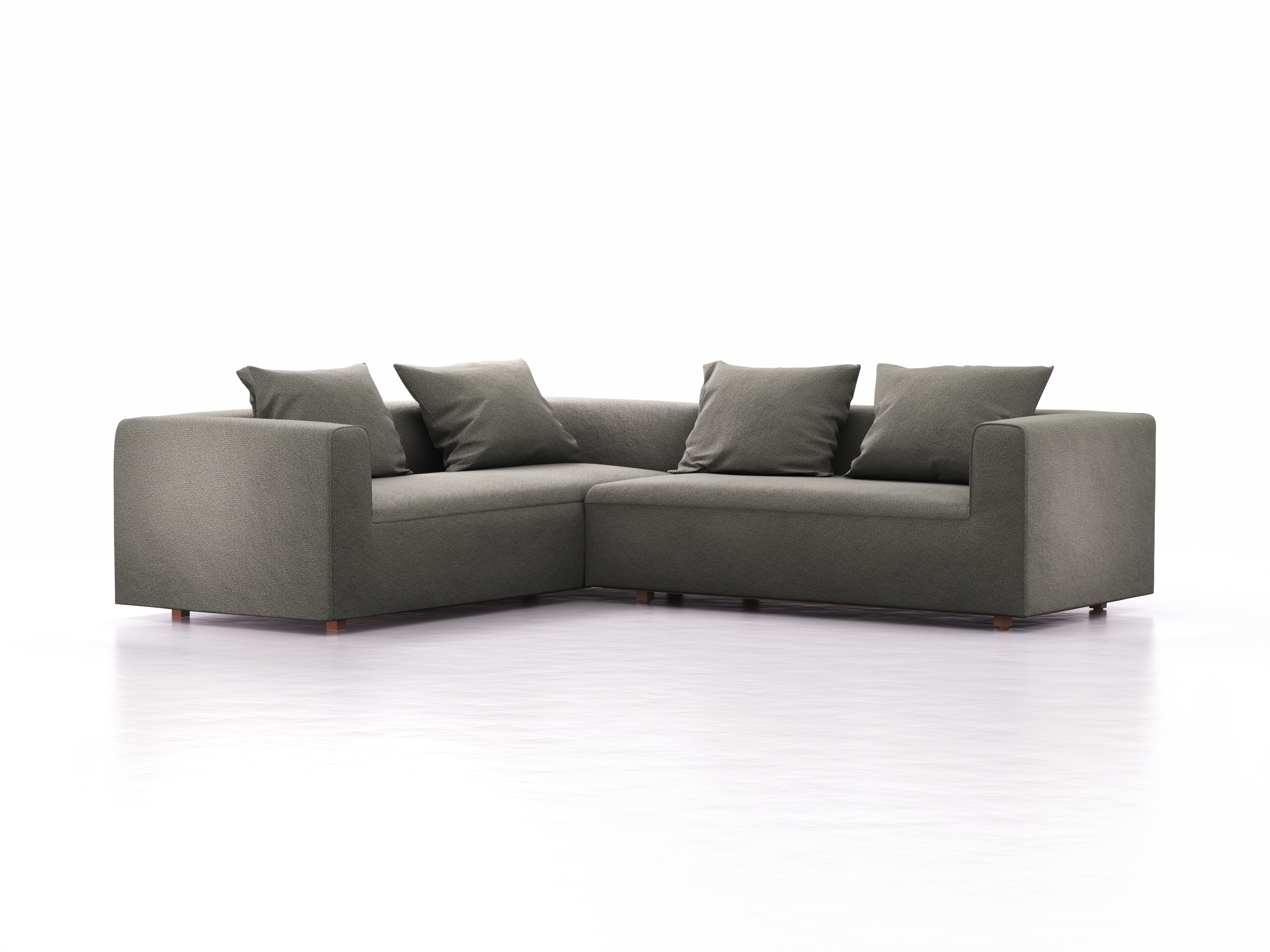 Ecksofa Sereno links, bodennah, B276xT235xH71 cm, Sitzhöhe 43 cm, inkl. 4 Kissen (70x55 cm), Buche, Wollstoff Elverum Mocca