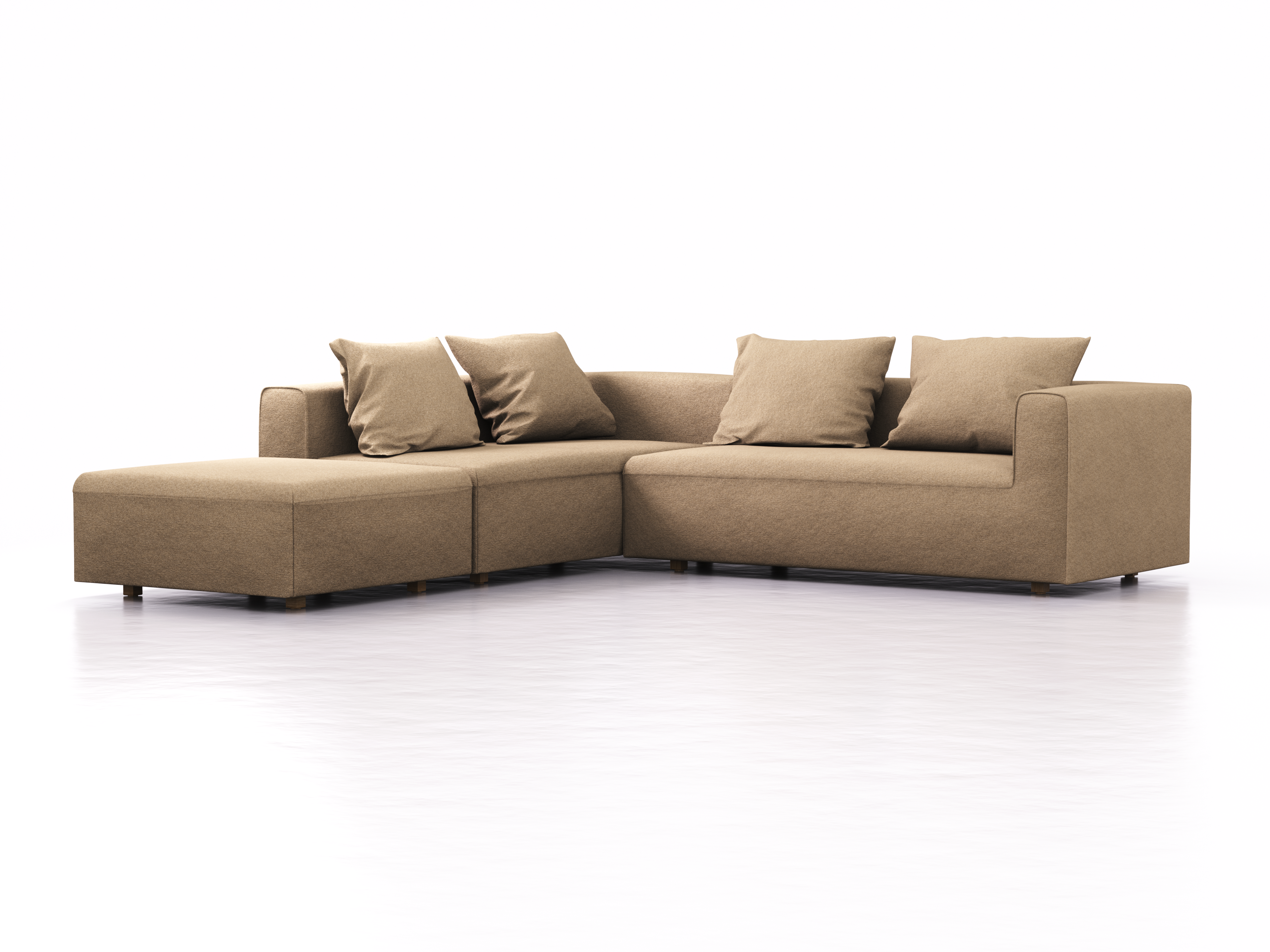 Ecksofa Sereno, bodennah, B276xT276xH71 cm, Sitzhöhe 43 cm, mit Liegeteil links inkl. 4 Kissen (70x55 cm), Eiche, Wollstoff Stavang Sand