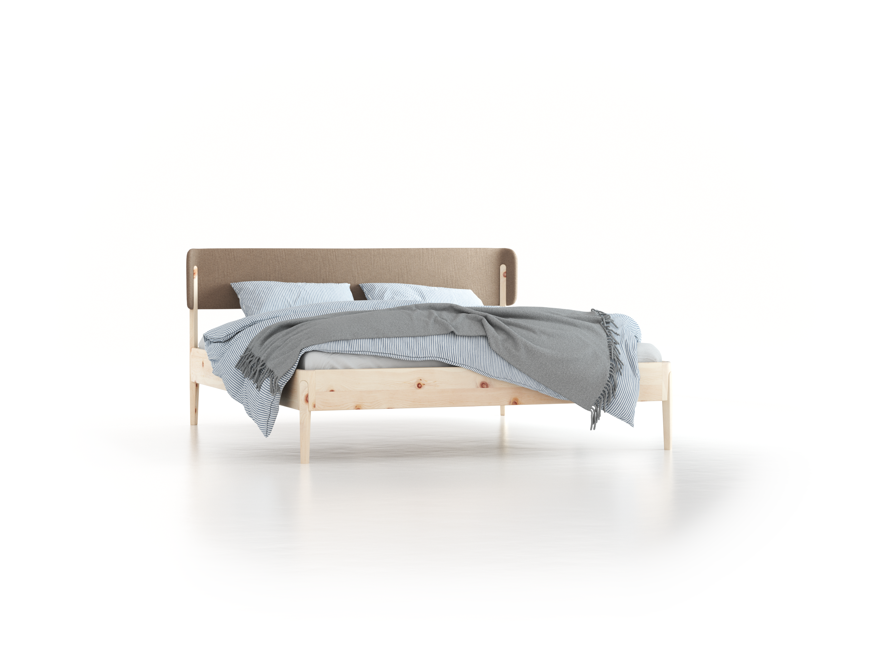 Bett Alwy mit Polsterbetthaupt, 180 x 200 cm, Wollstoff Stavang Sand (66), Zirbe