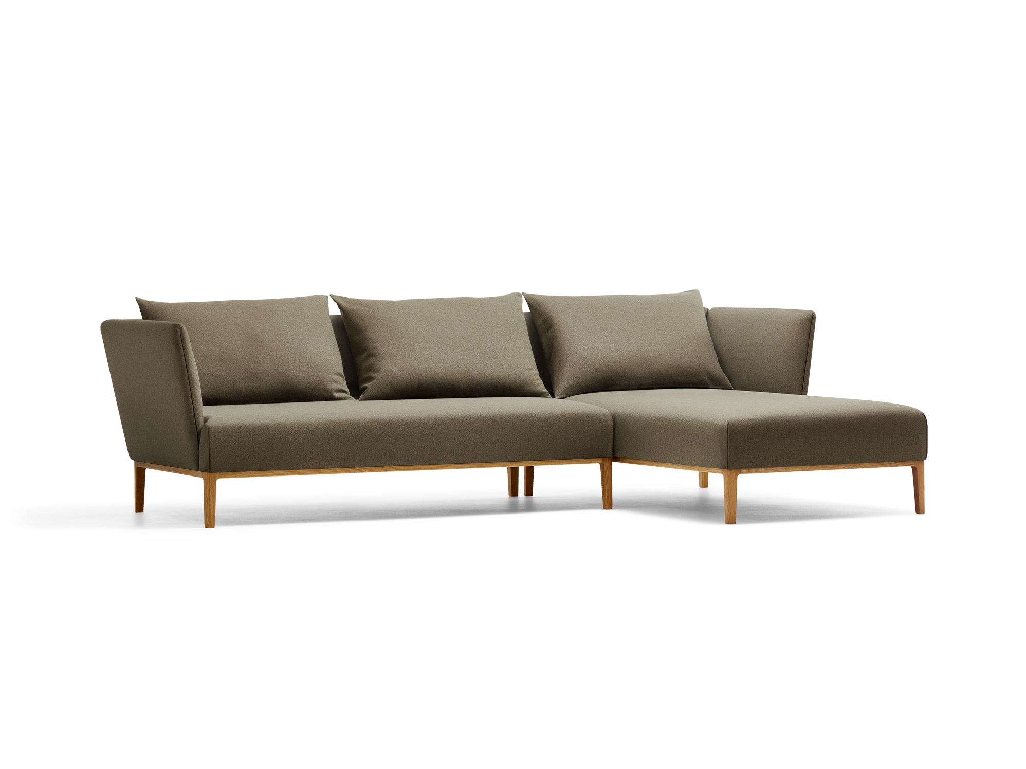 Lorea Lounge-Sofa, Liegeteil rechts, Eiche, mit Bezug Wollstoff Stavang Torf