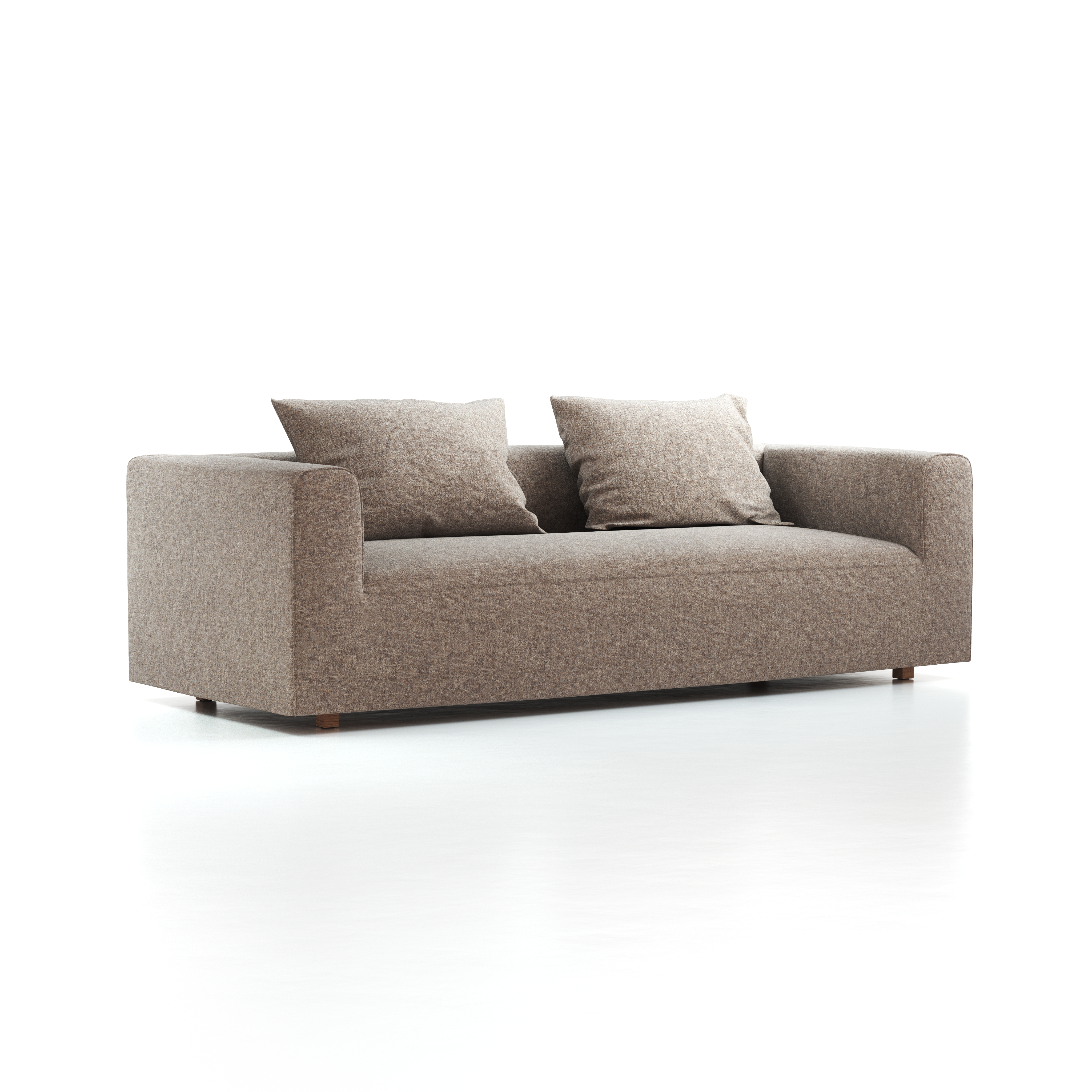 3er-Sofa Sereno B 235 x T 96 cm, inkl. 2 Kissen (70x55 cm), Bodennah, mit Bezug Wollstoff Tano Natur (79), Eiche