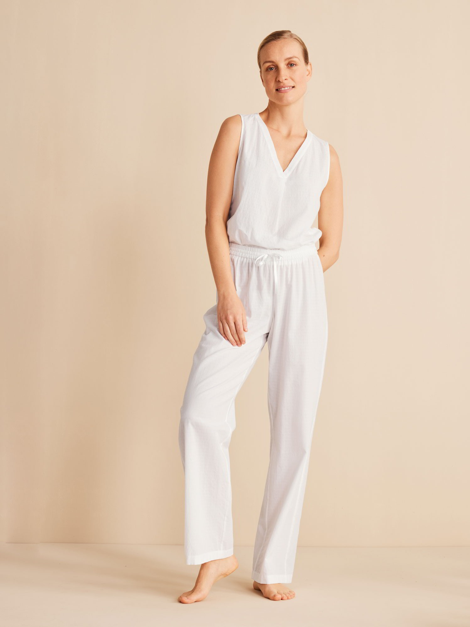 Pyjama Hose lang, 100 % Bio-Baumwolle, weiss