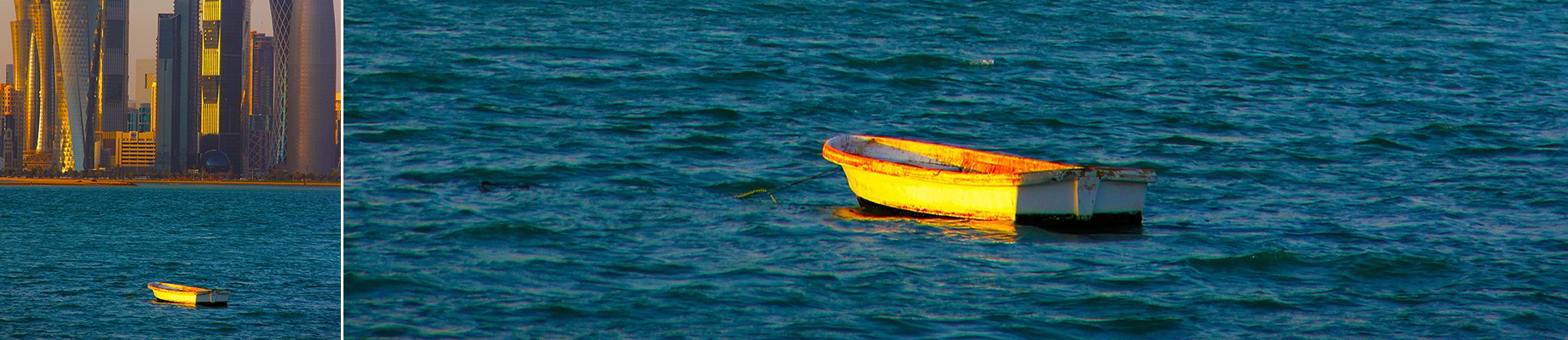 Einzelnes Boot auf dem offenen Meer