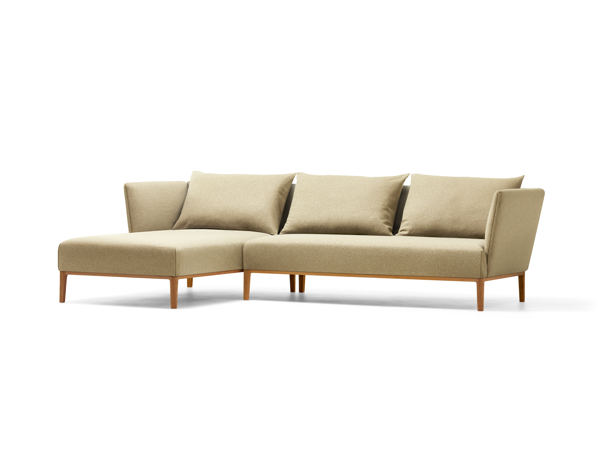 Lorea Lounge-Sofa, Liegeteil links, Buche, mit Bezug Wollstoff Stavang Sand