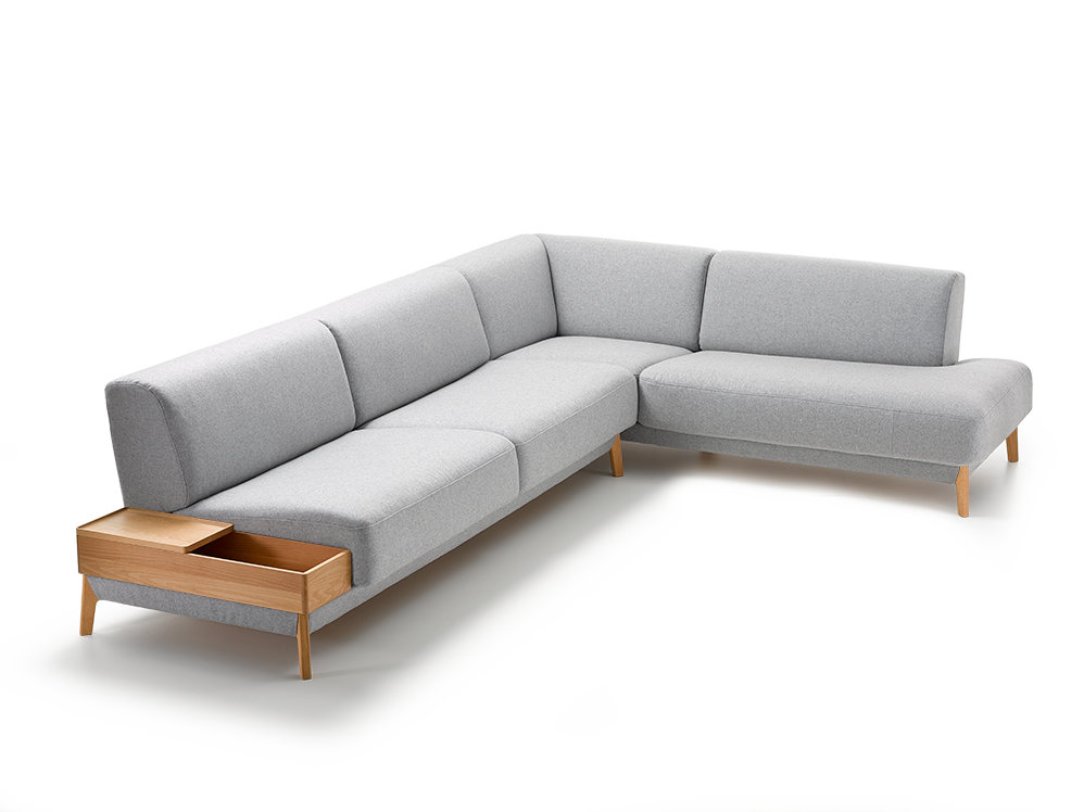 Ecksofa Alani, Buche, mit Bezug Wollstoff Tartini Kiesel Ecksofa Alani, Buche, mit Bezug Wollstoff Tartini Kiesel