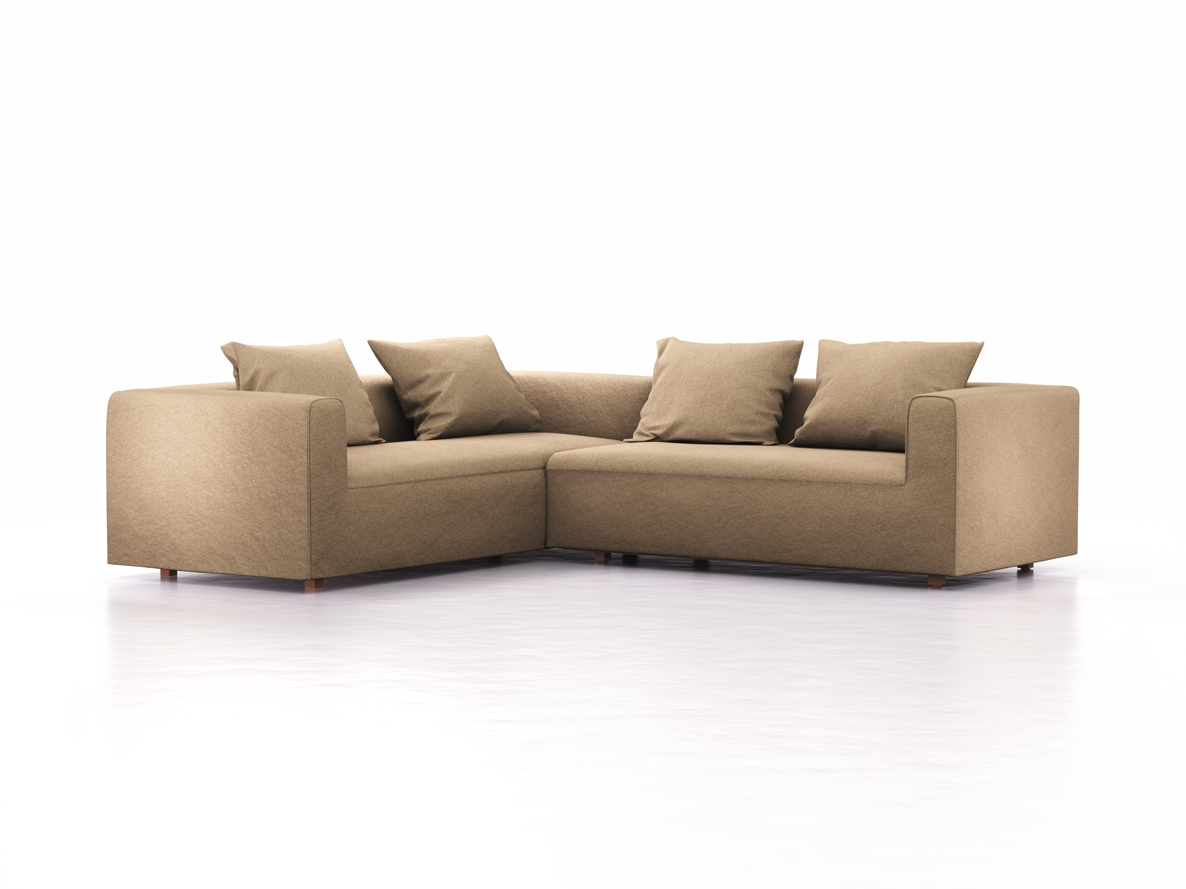 Ecksofa Sereno links, bodennah, B276xT235xH71 cm, Sitzhöhe 43 cm, inkl. 4 Kissen (70x55 cm), Buche, Wollstoff Stavang Sand