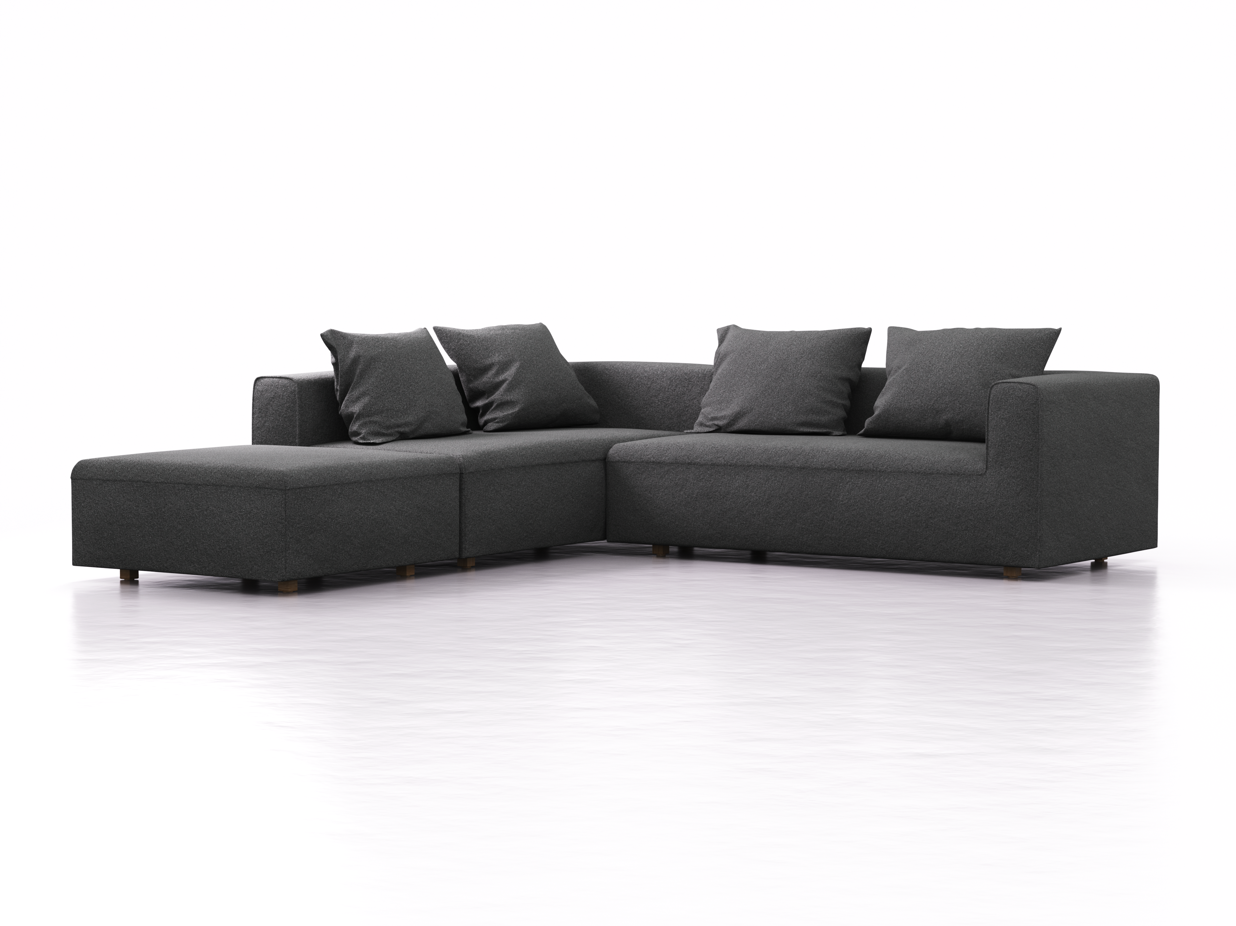 Ecksofa Sereno, bodennah, B276xT276xH71 cm, Sitzhöhe 43 cm, mit Liegeteil links inkl. 4 Kissen (70x55 cm), Eiche, Wollstoff Kaland Schiefer