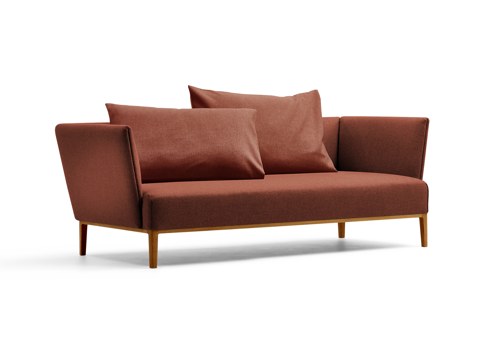Lorea 2er-Sofa, Eiche, mit Bezug Wollstoff Kaland Ziegel