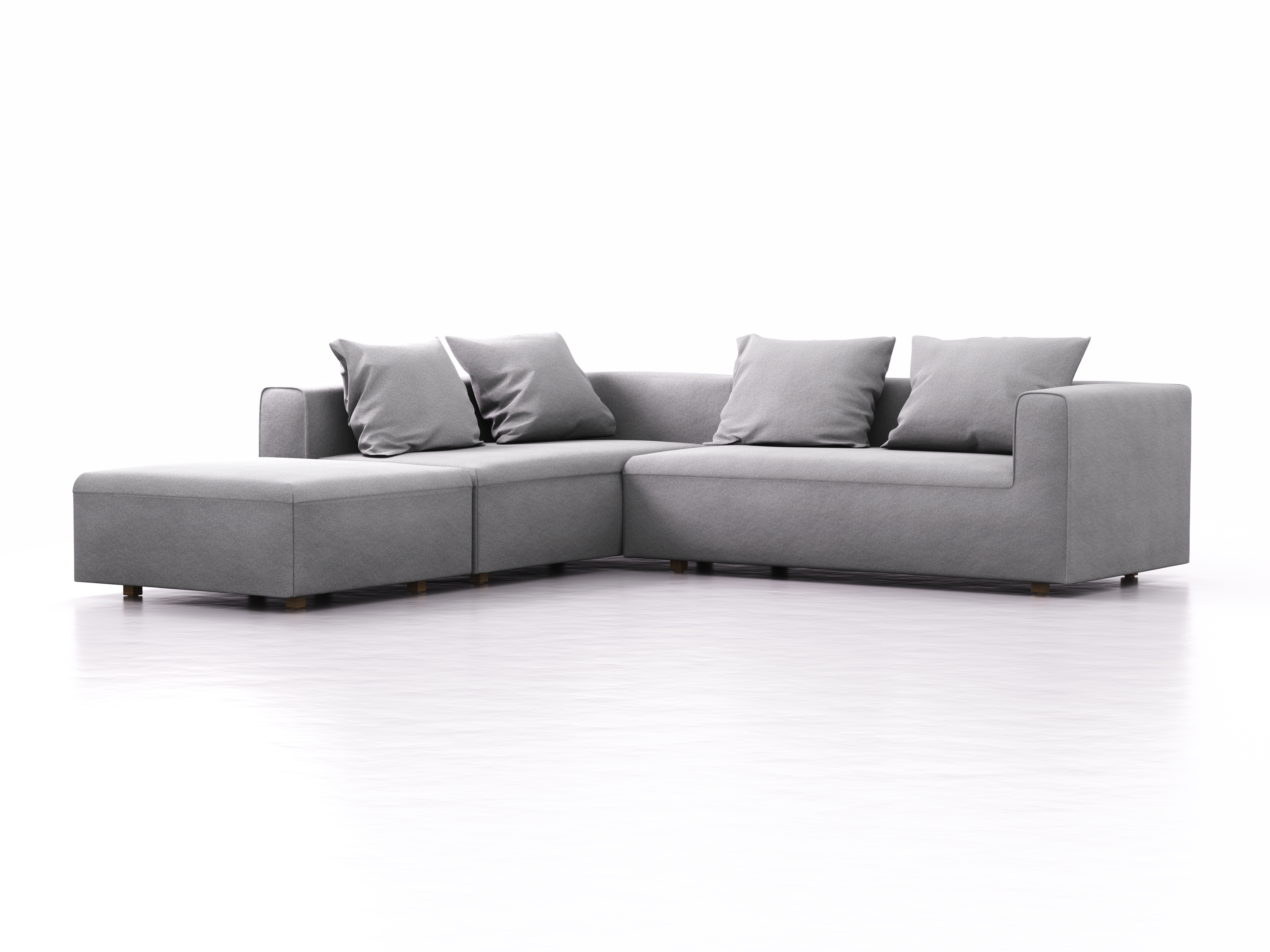 Ecksofa Sereno, bodennah, B276xT276xH71 cm, Sitzhöhe 43 cm, mit Liegeteil links inkl. 4 Kissen (70x55 cm), Eiche, Wollstoff Stavang Kiesel