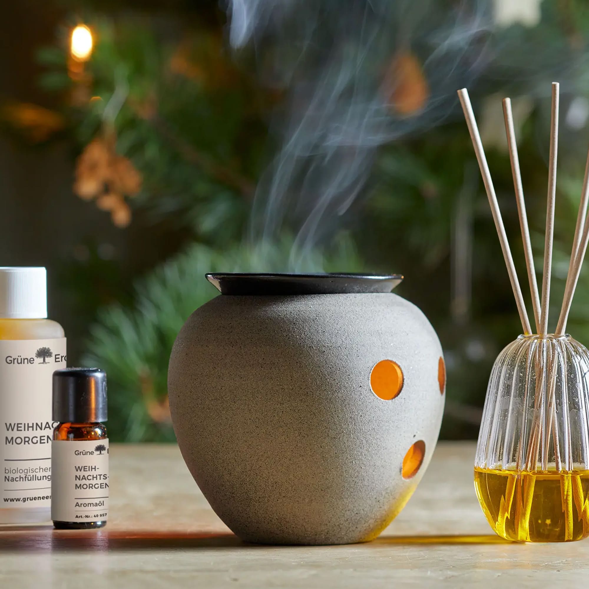 Aromalampe aus Steinzeug 2tlg aus Naturmaterialien