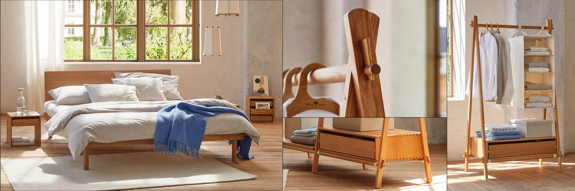 Collage verschiedene Ansichten mit unterschiedlichen Pur Möbel im Schlafzimmer