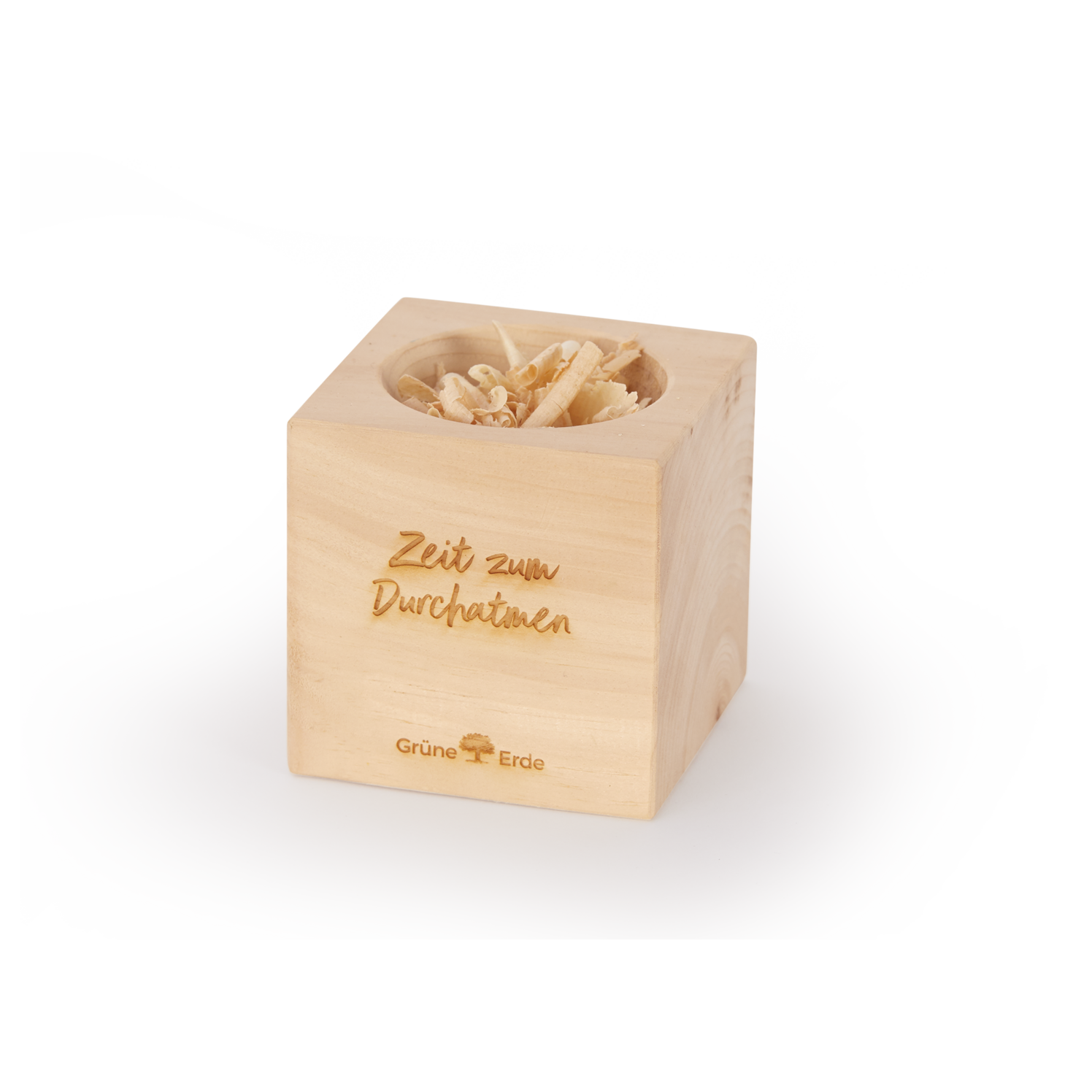 Zirbenwürfel "Zeit zum Durchatmen" mit Zirbenflocken